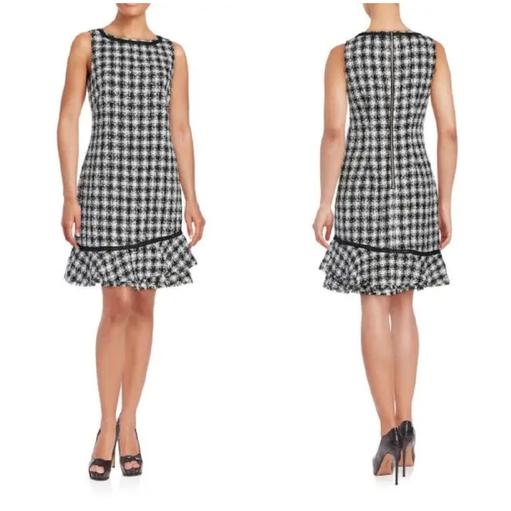 NWT Karl Lagerfeld Paris Shift Dress Sleeveless Grey Black Tweed 6 Medium M $148